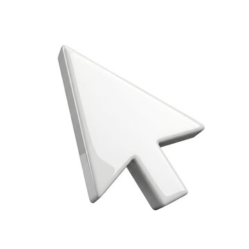 White 3D computer mouse cursor arrow icon isolated on a transparent background.
