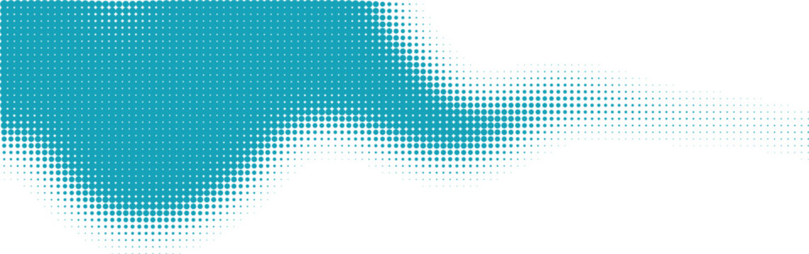 Abstract teal halftone dot pattern cloud shape graphic element isolated on transparent background, Vector