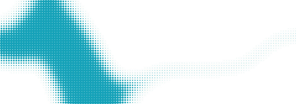 Abstract teal halftone wave pattern with soft dot gradient texture for modern graphic design isolated on transparent background, Vector
