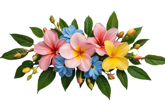 Tropical multicolor flower and leaf arrangement