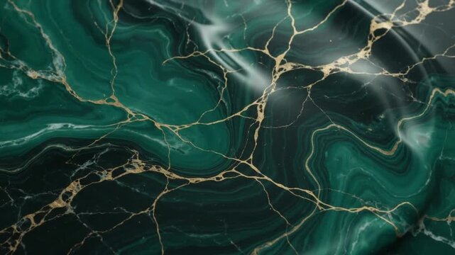 green marble fabric with gold veins waving smoothly abstract silk background loop