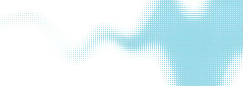 Abstract light blue wavy halftone pattern with soft dots and smooth gradient flow isolated on transparent background, Vector