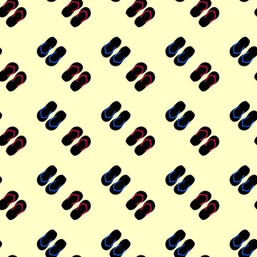 Seamless flip flop sandal pattern. Summer footwear background. Slipers pattern background. Colorful cartoon flip flops seamless background design
