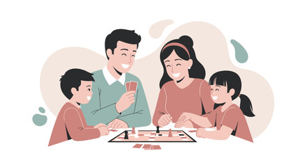Fototapeta premium Father and Son Playing Board Game Together in Vector Flat Art Style