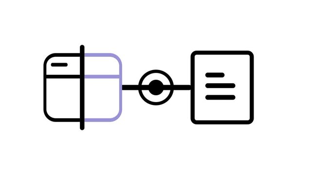 Flat vector folder icon connects through a small circular node to a document icon symbolizing file conversion or transfer flow great for creative flat