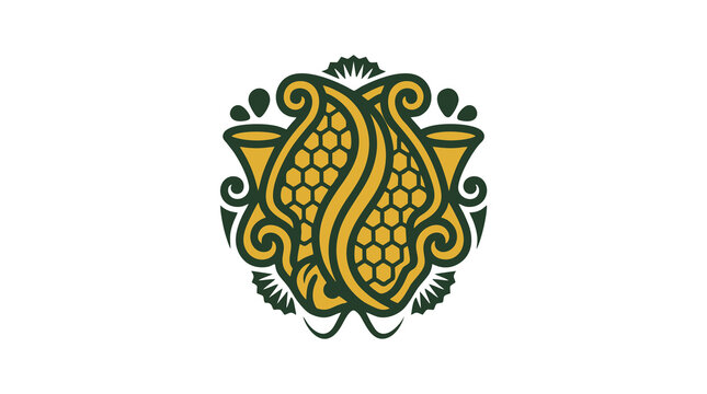 Arowana Fish and Pitcher Plant Abstract Batik Emblem Logo