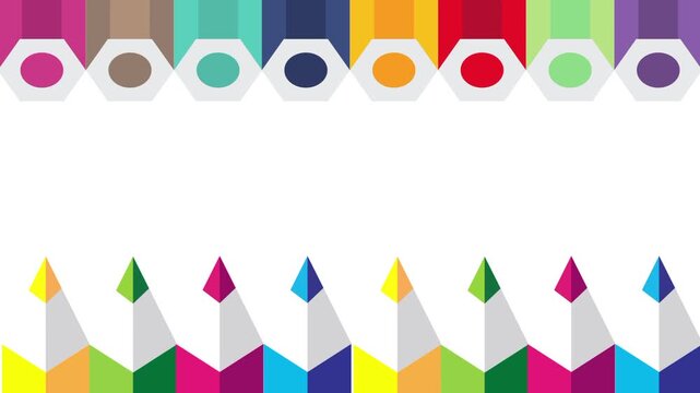 Clean white background with colorful sharpened pencils arranged in a playful zigzag wave pattern stretching along upper portion great for creative