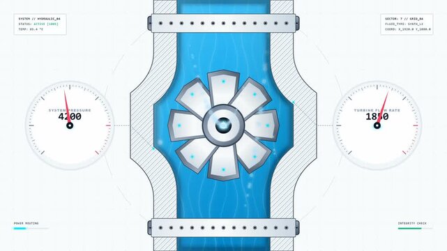 Digital Diagram of Water Flow and Industrial Pipe Turbine System
