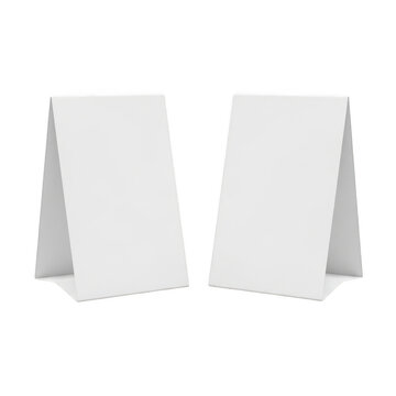 Two blank paper table tent cards for menu or promotion isolated on transparent background