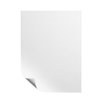 Single blank sheet of paper with a curled corner isolated on transparent background