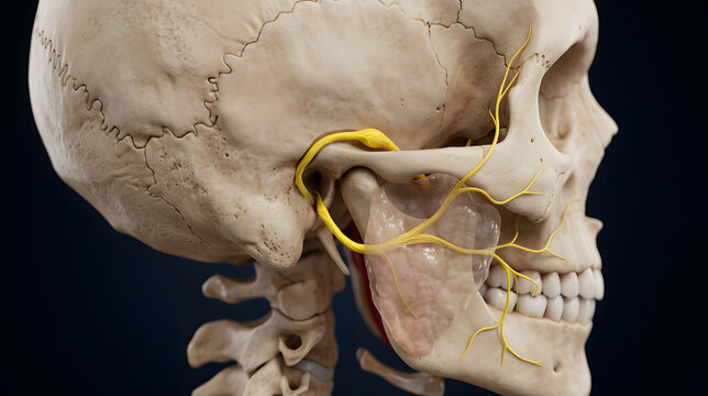 Human Skull with Nervous System Anatomy Illustration