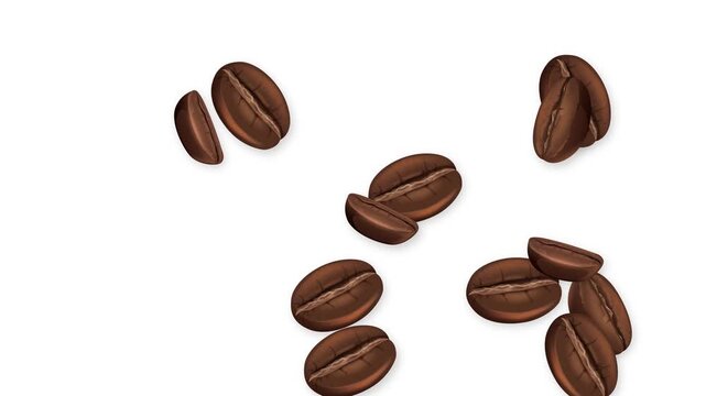 Roasted Coffee Beans Falling and Bouncing on White Background