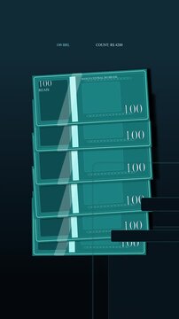 Brazilian Real money counting animation, counting 100 BRL banknotes macro loop
