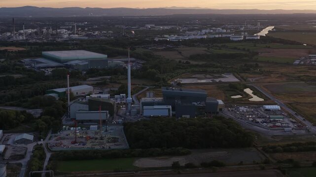 Aerial view of Protos Energy Recovery Facility in Cheshire, showing a modern waste-to-energy plant with power generation, recycling infrastructure and future carbon capture.