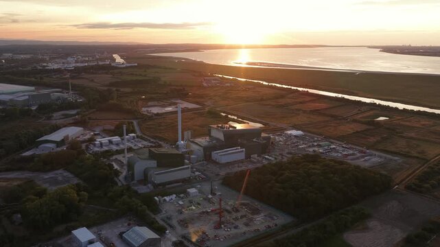 Aerial view of Protos Energy Recovery Facility in Cheshire, showing a modern waste-to-energy plant with power generation, recycling infrastructure and future carbon capture.