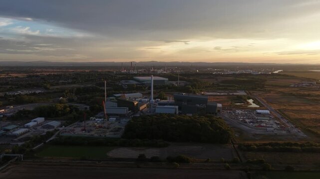 Aerial view of Protos Energy Recovery Facility in Cheshire, showing a modern waste-to-energy plant with power generation, recycling infrastructure and future carbon capture.