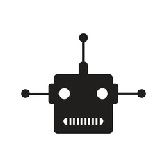 Fototapeta premium Simple black robot head icon with antenna and side sensors