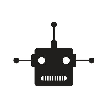Simple black robot head icon with antenna and side sensors