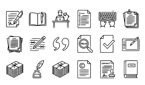 Authoring and Writing Editable Line Icons Set with Manuscript Pen Publishing and Editing Symbols