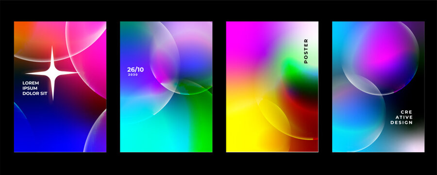 Vibrant Futuristic Poster Set with Abstract Gradient Light, Glossy Orbital Forms, Curved Line Accents and Colorful Digital Aesthetic for Branding, Advertising and Creative Design Vector Illustration