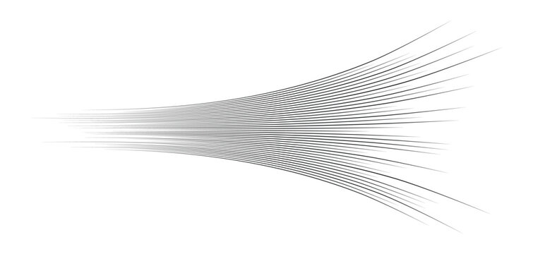Abstract Dynamic Speed Motion Lines Vector Illustration - Isolated Curved Fast Line Effect, Light Beam Trail Burst, Wind Swoosh and Hair Strand Brush Graphic Element