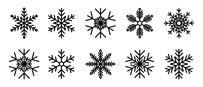 Snowflake icons collection. Silhouette of snow icon, vector symbol. Set of Snowflakes vector design for Christmas, winter, new year, app, website and logo. Vector illustration.