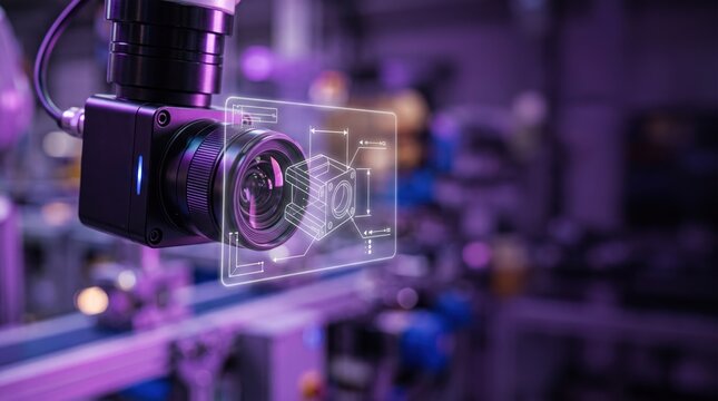 Industrial machine vision camera scanning product with augmented reality blueprint interface