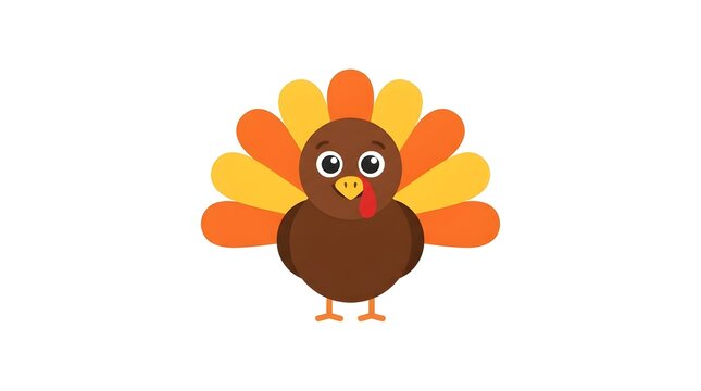 Cute cartoon turkey character with colorful tail feathers