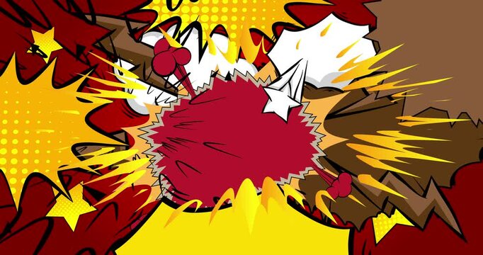 Cartoon background animation, comic book backdrop video. Retro comics pop art design.