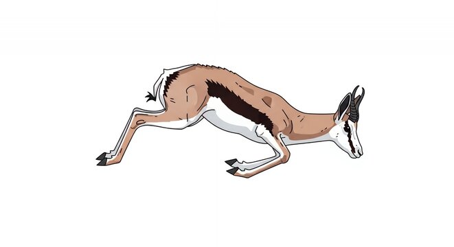 Hand Drawn Springbok Antelope Running and Jumping Graphic Illustration Isolated on Clean White Background