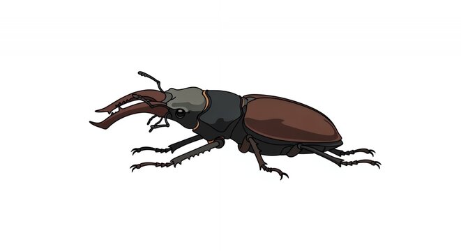 Realistic Stag Beetle Illustration with Sharp Mandibles and Brown Exoskeleton Isolated on White Background