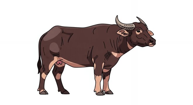 Side View of a Strong Wild Anoa Water Buffalo Illustration with Realistic Details Isolated on White Background