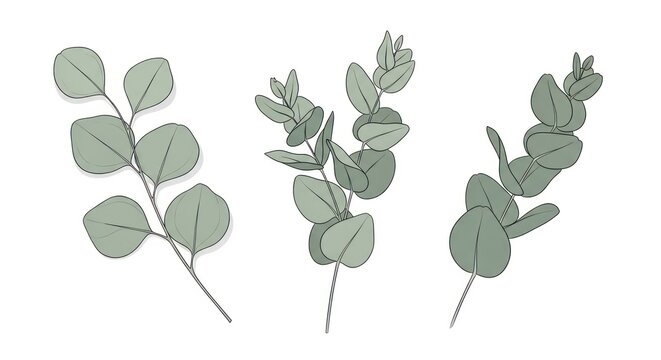 Eucalyptus sprigs on white background botanical illustration for design