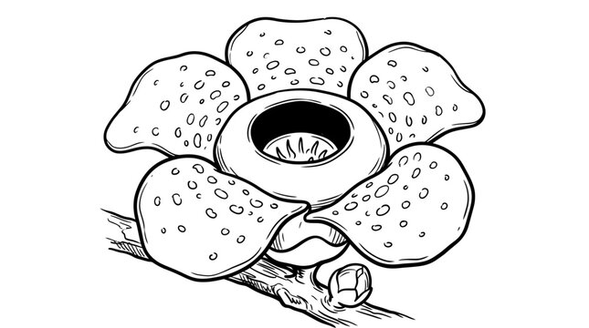 Rafflesia arnoldii flower line art illustration, botanical black and white vector drawing.