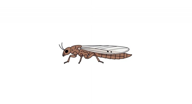Detailed Illustration of a Brown Flying Termite Alate Insect on a Clean White Background for Pest Control