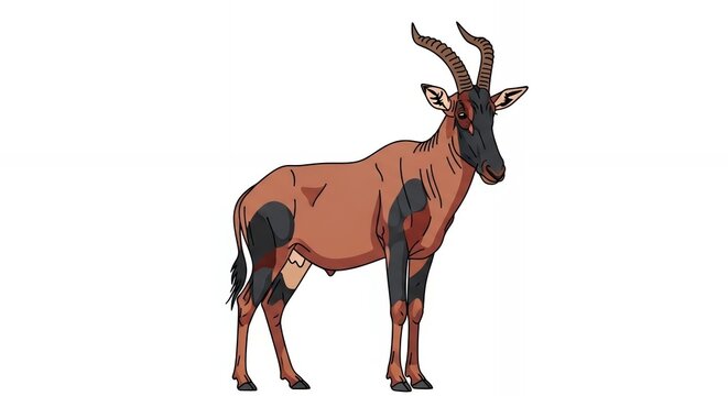 African Topi Antelope Standing Illustration Isolated on White Background Wild Hartebeest Safari Animal Design