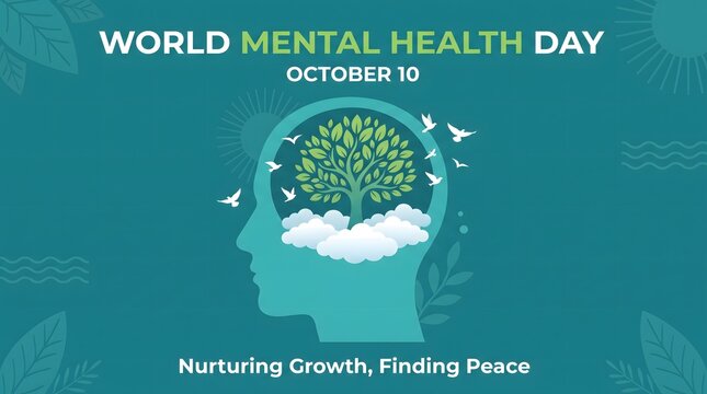 World mental health day october 10 concept banner featuring growing tree inside human head