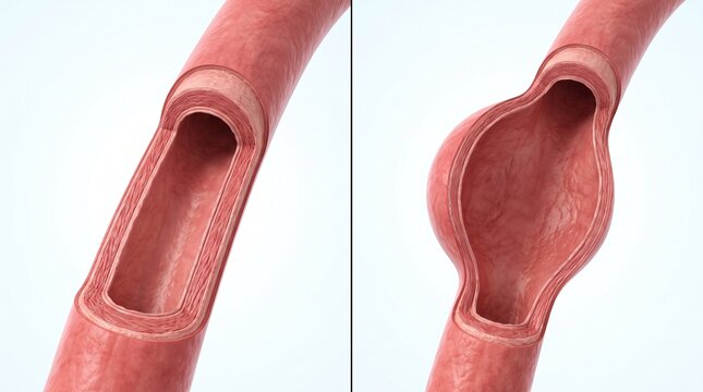 Healthy Artery vs Arterial Aneurysm Vessel Wall Bulging Comparison