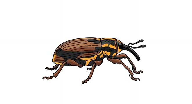 Orange and Brown Weevil Insect Illustration with Long Snout Isolated on Plain White Background for Graphic Design