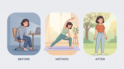 Fototapeta premium Healthy lifestyle transformation infographic showing before and after fitness progress
