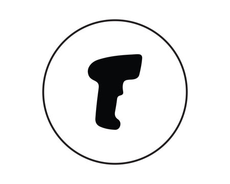 Barcode scanner silhouette icon inside a circle graphic element with barcode reader