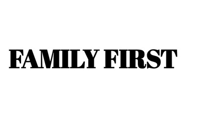 Family First typography design in bold black serif font on a clean white background. © MdMajid