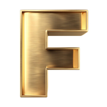 Elegant gold brass letter F shelf bracket isolated on transparent background for modern interior design