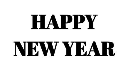 Happy New Year text greeting in bold black typography on a clean white background. © MdMajid