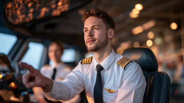 A stylized visual representation of an experienced pilot mentoring a trainee, highlighting aviation training, guidance, and professional development in a dynamic and engaging style.