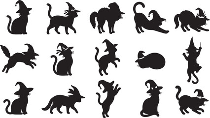 Fototapeta premium Black cat in different poses and playful actions vector illustration