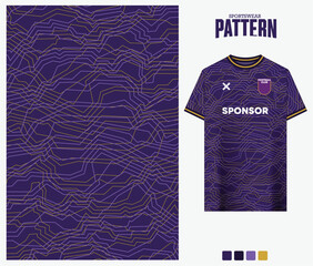 Fototapeta premium Purple topographic contour line pattern for sports jersey fabric design. Vector illustration.
