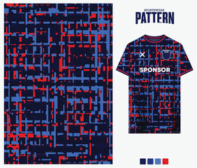 Red and blue glitch grid pattern for sports jersey fabric design. Vector illustration. © tondruangwit