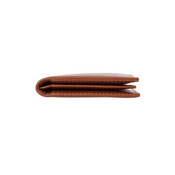 Closed brown leather wallet on transparent background