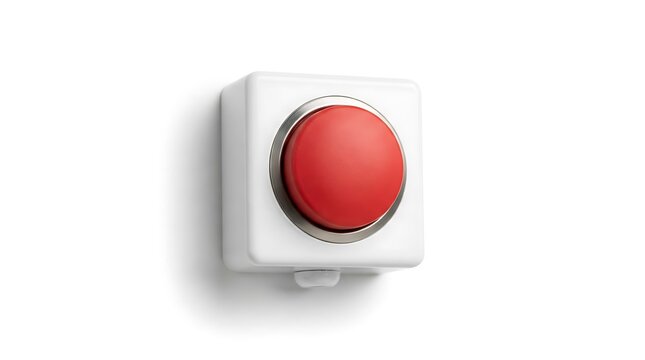 Red Industrial Emergency Stop Button and Alert Push Switch on White Background